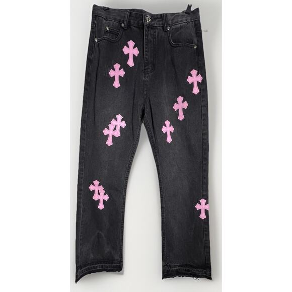 Vintage Levis 550 Black Jeans Pink Cross Patch Denim 30x28 - Picture 11 of 15